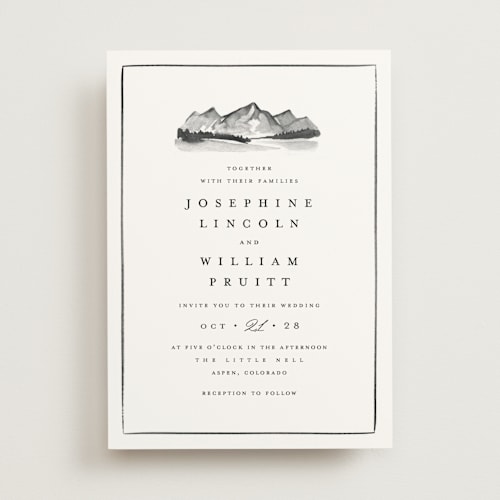 This is a midnight wedding invitations with standard by Amy Kross called mountain ridge printing on signature in standard