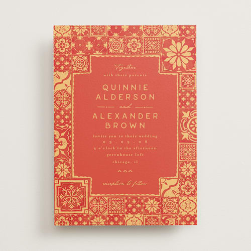 This is a sunset wedding invitations with standard by Anastasia Makarova called watercolor tile printing on signature in standard