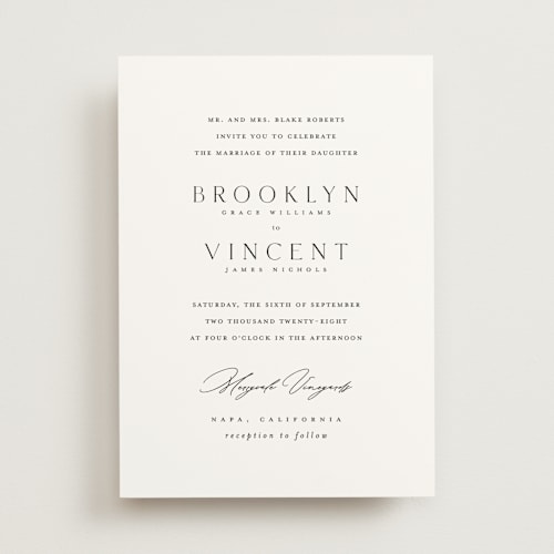 This is a silk wedding invitations with standard by Kelly Schmidt called merryvale printing on signature in standard