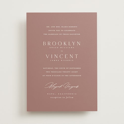 This is a deep rose wedding invitations with standard by Kelly Schmidt called merryvale printing on signature in standard