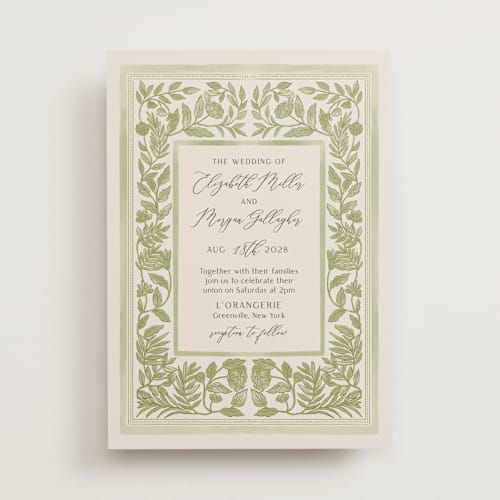 This is a olive wedding invitations with standard by Elly called porcelain floral printing on signature in standard
