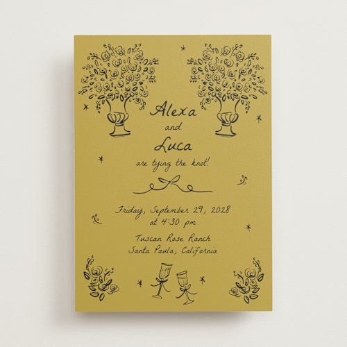 This is a golden wedding invitations with standard by Ani Somi called roses printing on signature in standard