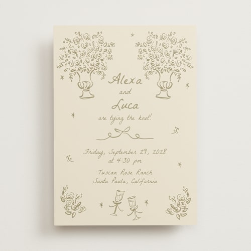 This is a sage wedding invitations with standard by Ani Somi called roses printing on signature in standard