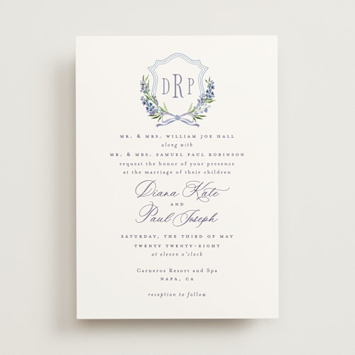 This is a tuscany wedding invitations with standard by Claudia Orengo called lavender printing on signature in standard