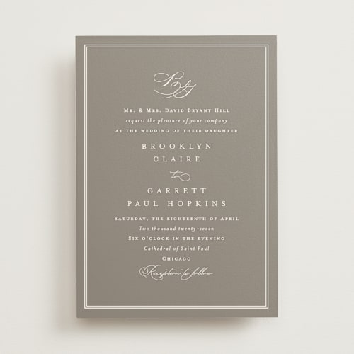 This is a slate wedding invitations with standard by Amy Kross called overlapping printing on signature in standard