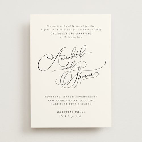 This is a ink wedding invitations with standard by Kimberly Morgan called heirloom printing on signature in standard