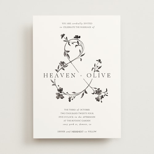 This is a black sugar wedding invitations with standard by Pati Cascino called floral union printing on signature in standard