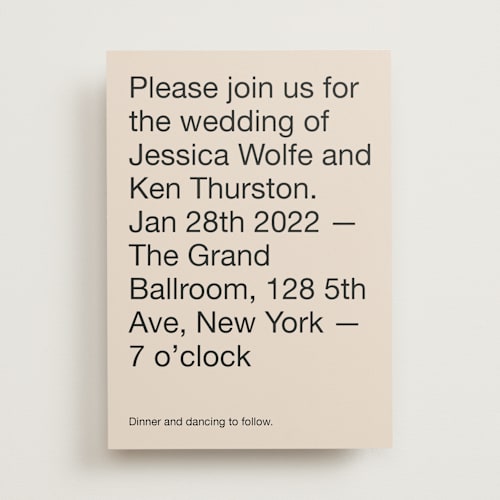 This is a buff wedding invitations with standard by Jack Knoebber called proposal printing on signature in standard