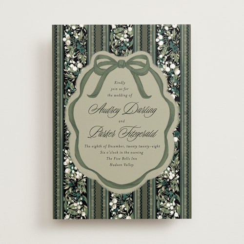 This is a coal wedding invitations with standard by Jackie Crawford called holiday ribbon printing on signature in standard