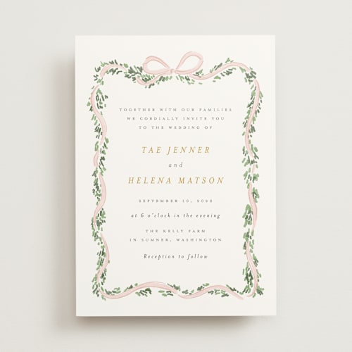 This is a blush wedding invitations with standard by Itsy Belle Studio called ribbonly frame printing on signature in standard