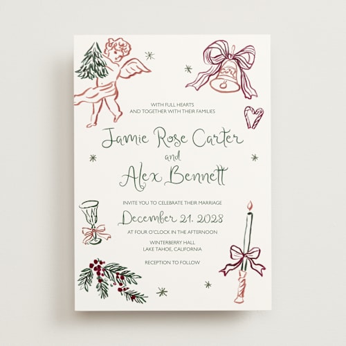 This is a enchanted holiday wedding invitations with standard by Cass Loh called holidays ink doodles printing on signature in standard