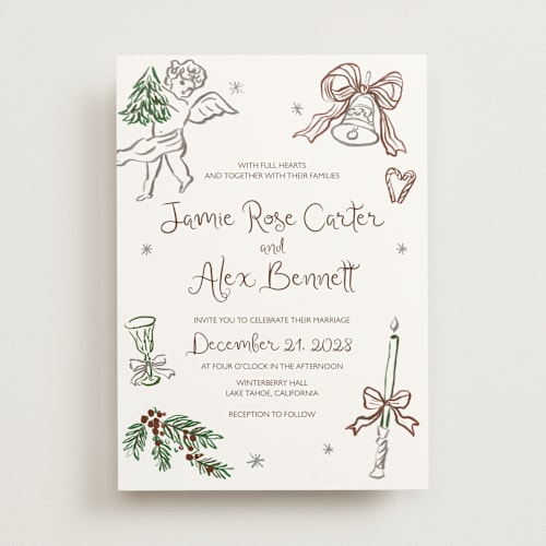 This is a whimsical woods wedding invitations with standard by Cass Loh called holidays ink doodles printing on signature in standard
