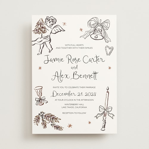 This is a noir wedding invitations with standard by Cass Loh called holidays ink doodles printing on signature in standard