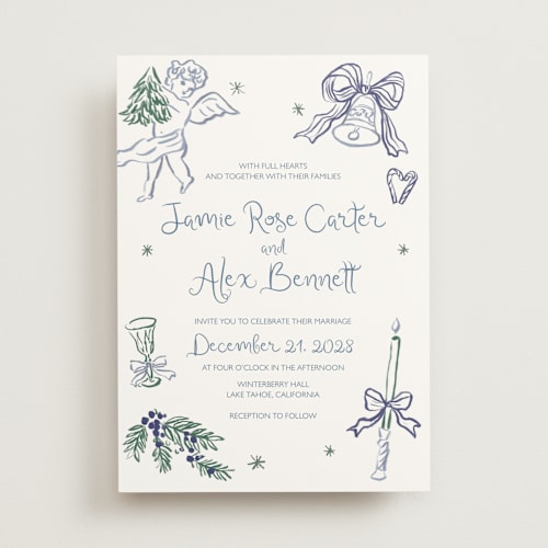 This is a winter forest wedding invitations with standard by Cass Loh called holidays ink doodles printing on signature in standard