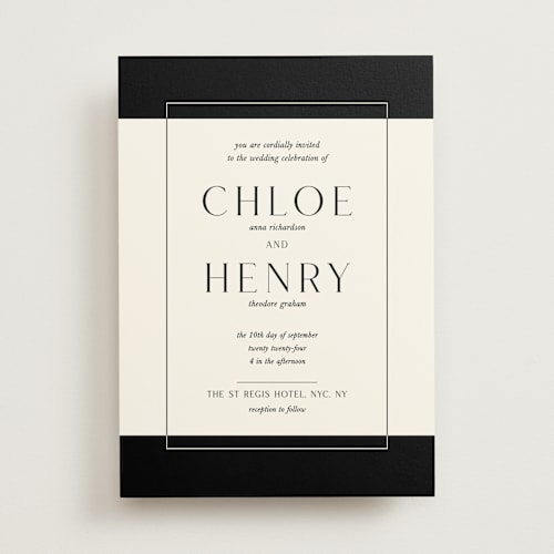 This is a onyx wedding invitations with standard by Monika Konieczna called simple elegance printing on signature in standard
