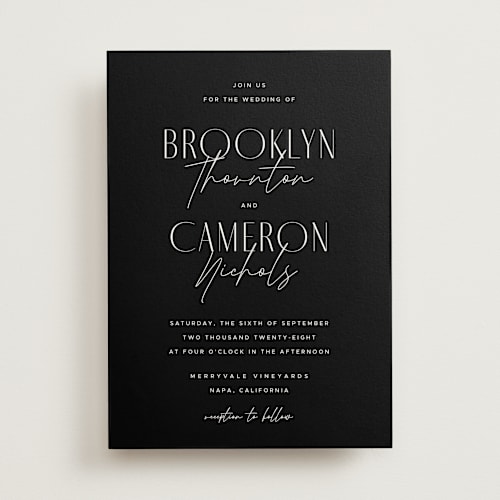 This is a midnight wedding invitations with standard by Kelly Schmidt called arabilla overlap printing on signature in standard