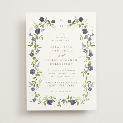 This is a iris wedding invitations with standard by Everett Paper Goods called wildflower trellis printing on signature in standard