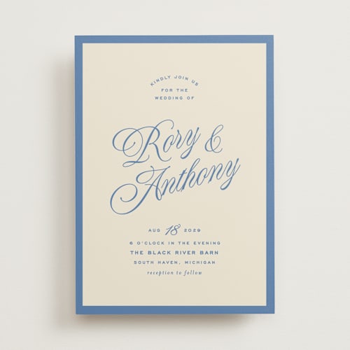This is a cobalt wedding invitations with standard by Ellen Schlegelmilch called rory printing on signature in standard