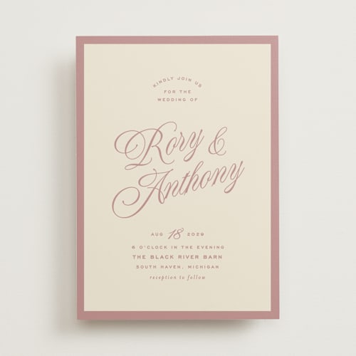 This is a mauve wedding invitations with standard by Ellen Schlegelmilch called rory printing on signature in standard