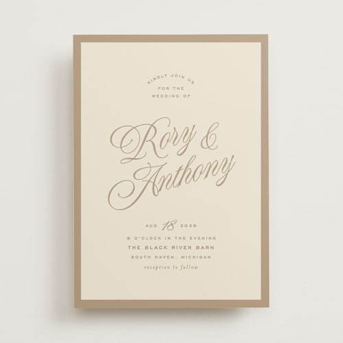 This is a champagne wedding invitations with standard by Ellen Schlegelmilch called rory printing on signature in standard