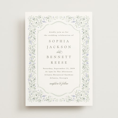 This is a periwinkle wedding invitations with standard by Kristen Smith called delicate vines printing on signature in standard