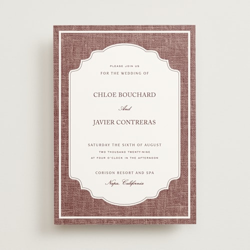 This is a chocolate wedding invitations with standard by Kelly Schmidt called summer linen printing on signature in standard