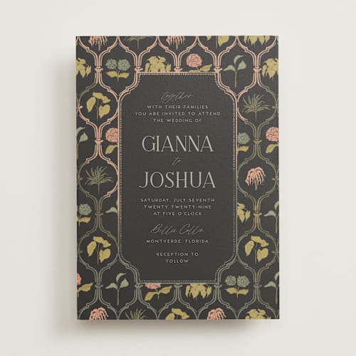 This is a midnight garden wedding invitations with standard by Vera Lim called the gallery printing on signature in standard