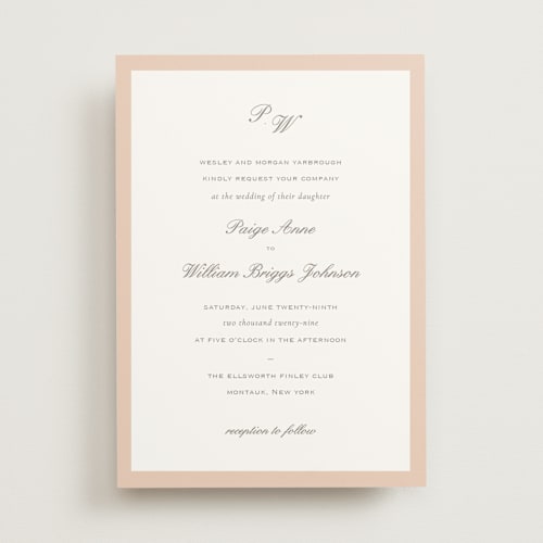This is a peach wedding invitations with standard by Sara Hicks Malone called briland printing on signature in standard