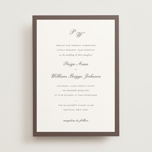 This is a mocha wedding invitations with standard by Sara Hicks Malone called briland printing on signature in standard