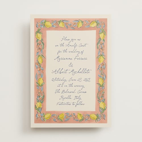 This is a apricot wedding invitations with standard by Chris Griffith called amalfi coast wedding printing on signature in standard