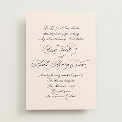 This is a blush wedding invitations with standard by Design Lotus called legacy printing on signature in standard