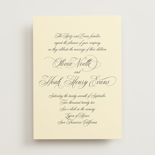 This is a butter wedding invitations with standard by Design Lotus called legacy printing on signature in standard