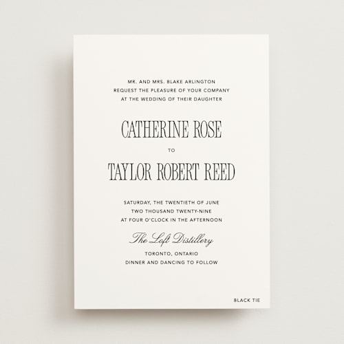 This is a silk wedding invitations with standard by Kelly Schmidt called formal minimalist printing on signature in standard