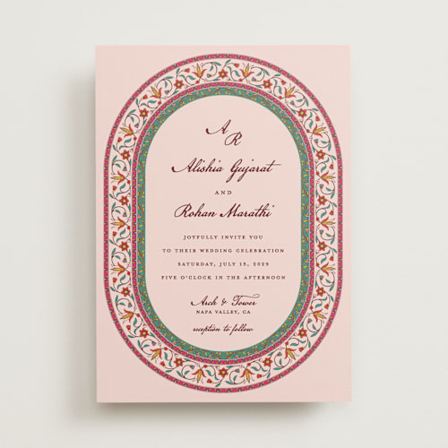 This is a blush wedding invitations with standard by Sherley Ferreira called mughal gardens printing on signature in standard