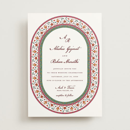 This is a porcelain wedding invitations with standard by Sherley Ferreira called mughal gardens printing on signature in standard