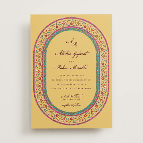 This is a mimosa wedding invitations with standard by Sherley Ferreira called mughal gardens printing on signature in standard