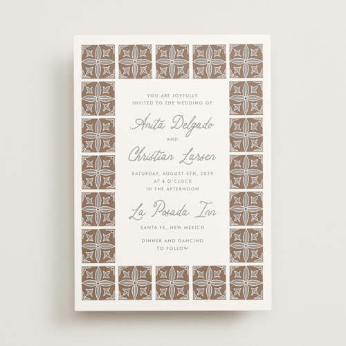 This is a earth wedding invitations with standard by Katharine Watson called block print tile printing on signature in standard