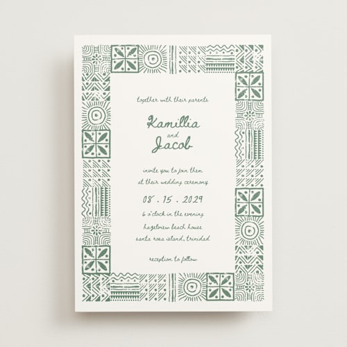 This is a meadow wedding invitations with standard by Selima Akhter called tribal rythm printing on signature in standard