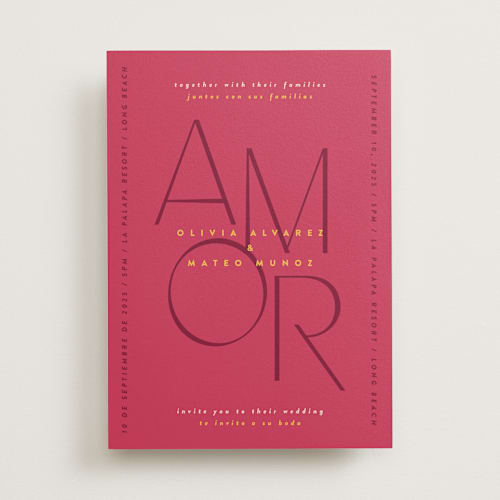This is a caliente wedding invitations with standard by Owl and Toad called amor printing on signature in standard