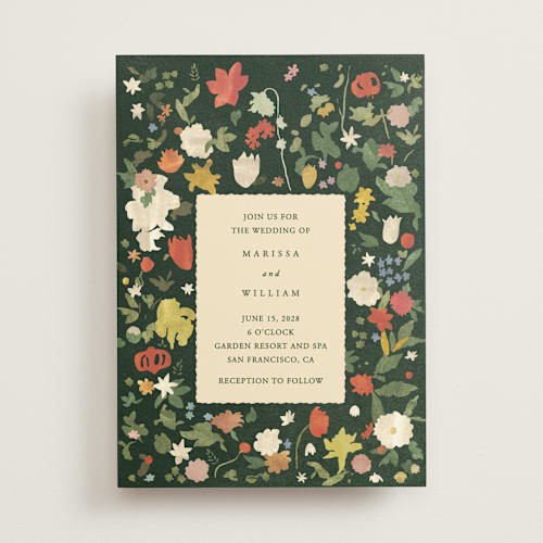 This is a garden wedding invitations with standard by Sumak Studio called all the flowers of the world printing on signature in standard