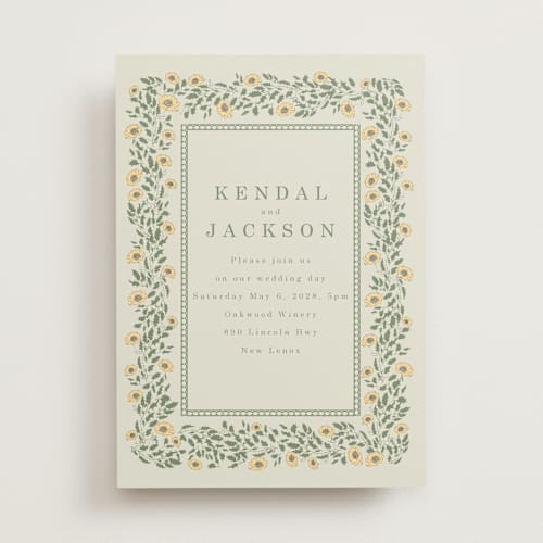 This is a mustard wedding invitations with standard by Baumbirdy called framed floral printing on signature in standard