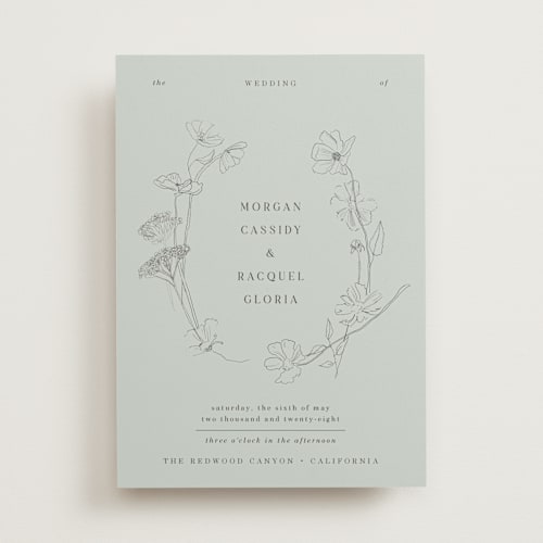 This is a sage wedding invitations with standard by Baumbirdy called floral stamp printing on signature in standard