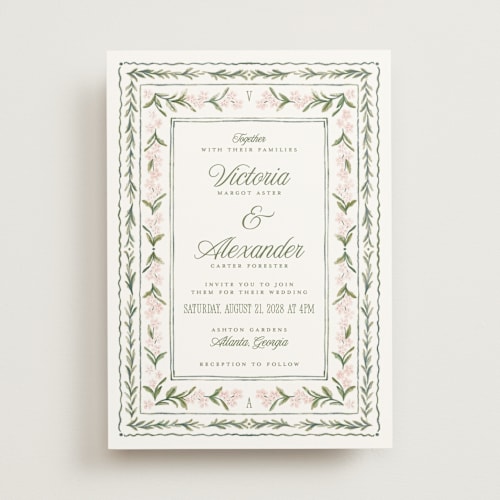 This is a peony wedding invitations with standard by Jenna Holcomb called vintage sketched printing on signature in standard