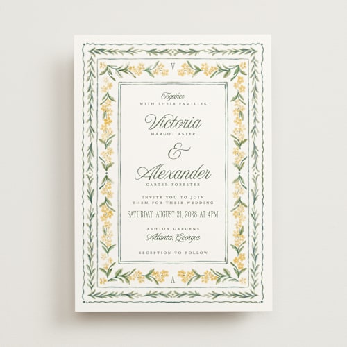 This is a buttercup wedding invitations with standard by Jenna Holcomb called vintage sketched printing on signature in standard