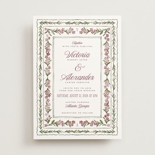 This is a mulberry wedding invitations with standard by Jenna Holcomb called vintage sketched printing on signature in standard
