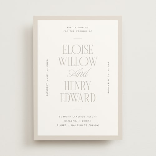 This is a sand wedding invitations with standard by Pixel and Hank called threaded printing on signature in standard