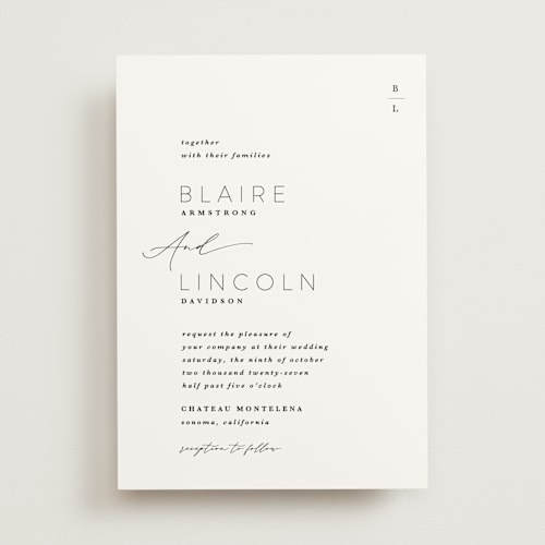 This is a tuxedo wedding invitations with standard by Kate Ahn called paire printing on signature in standard