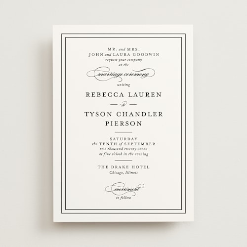 This is a vanilla wedding invitations with standard by Kimberly FitzSimons called eloquence printing on signature in standard