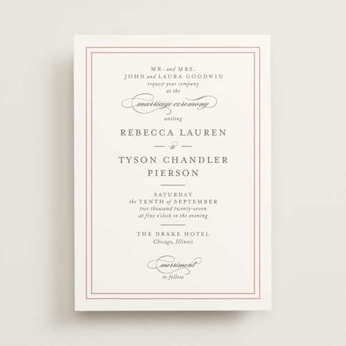 This is a rose wedding invitations with standard by Kimberly FitzSimons called eloquence printing on signature in standard