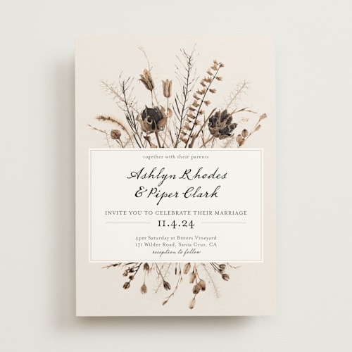 This is a taupe wedding invitations with standard by Honeybunch Studio called gone to seed printing on signature in standard